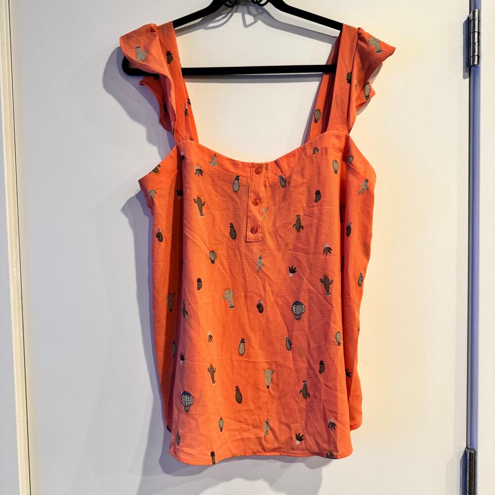 New Torrid Cactus Print Crepe Tank Top Orange Square Neck Sleeveless Sz 1X